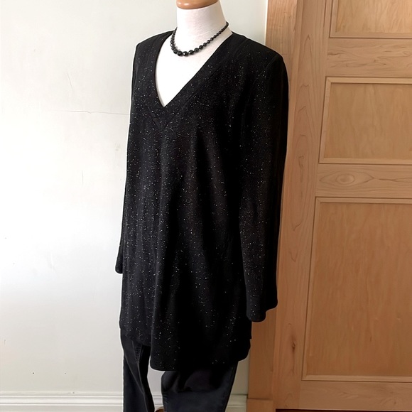 🇨🇦 Victor Costa/En Français Vintage Black Sparkly Knit V-Neck Tunic, Size 1X - Picture 4 of 16
